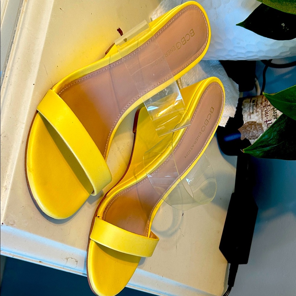 BCBGMaxAzria Vibrant Yellow Heels with Clear Strap